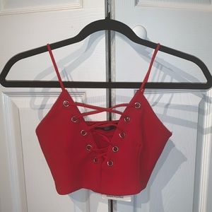 Missguided Red Lace up Crop Top